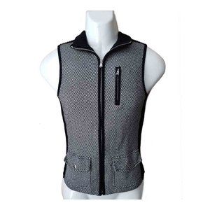 Lauren Ralph Lauren Cotton Herringbone Zip Front Vest Black Gray Women's  XS